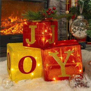 Set of 3 Christmas Lighted Gift Boxes- Light Up Joy
